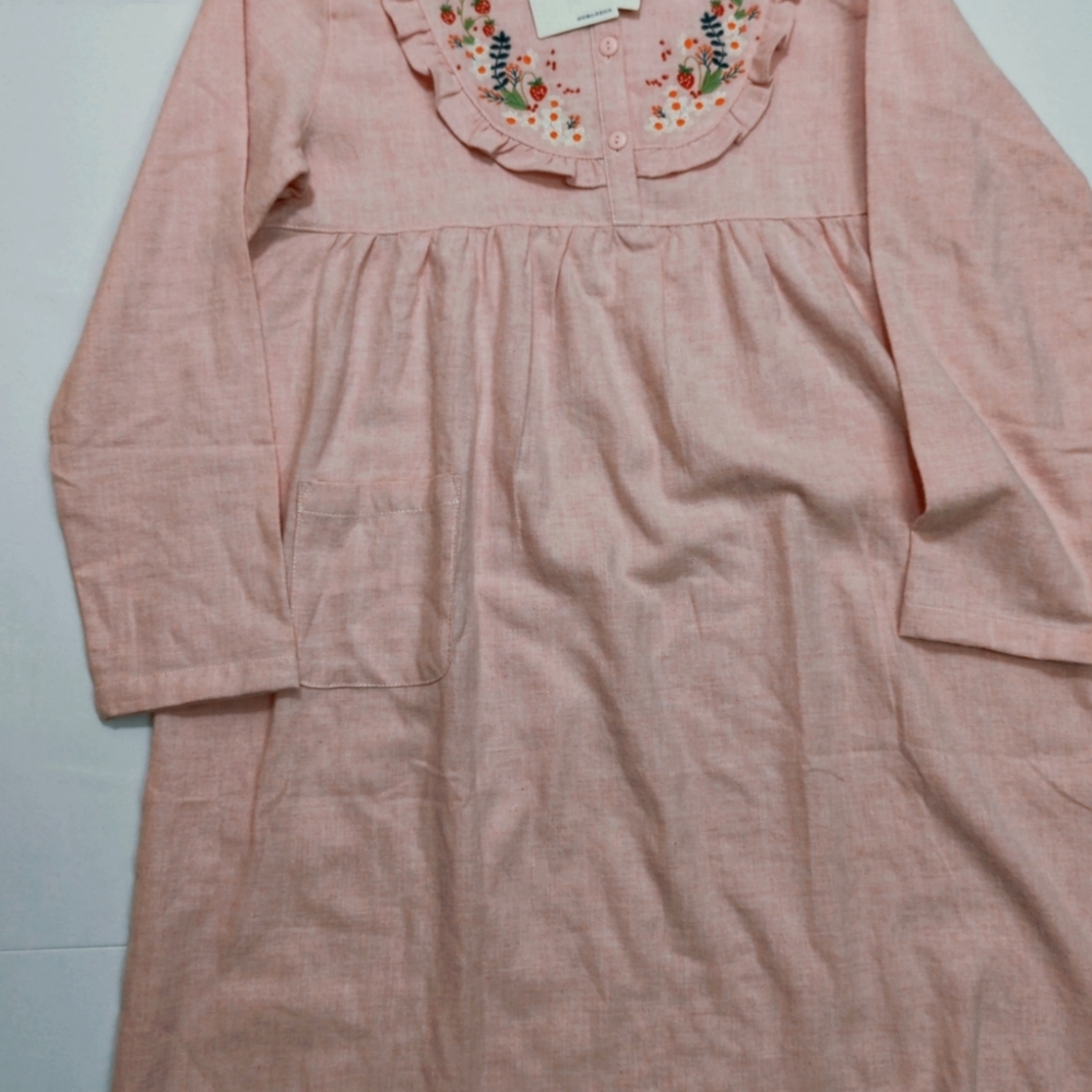 Modest Pink Floral Ruffle Detail Embroidered Nightgown - Picture 2 of 8